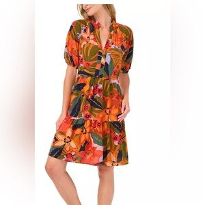 CeCe Floral Print short sleeve babydoll Dress